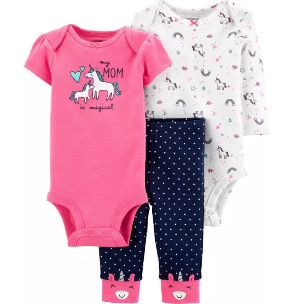 Carter's Baby Girl 3 Piece Unicorn set 3, 12  Months